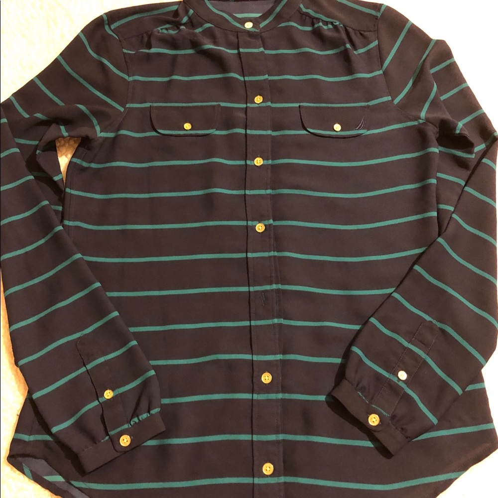 Nautical Navy Button Down Blouse